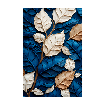 1167 - Quadro Folhas Azul e Branca