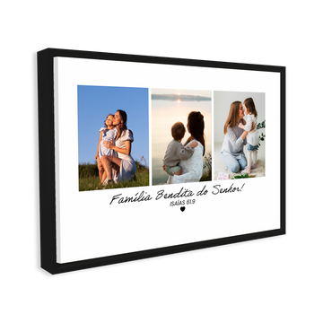 1330 - Quadro Dia das Mães Horizontal - Família Bendita do Senhor - 3 fotos personalizadas