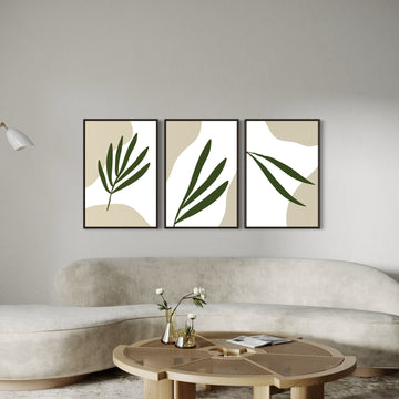 3006 - Trio de Quadro Folhas Verdes
