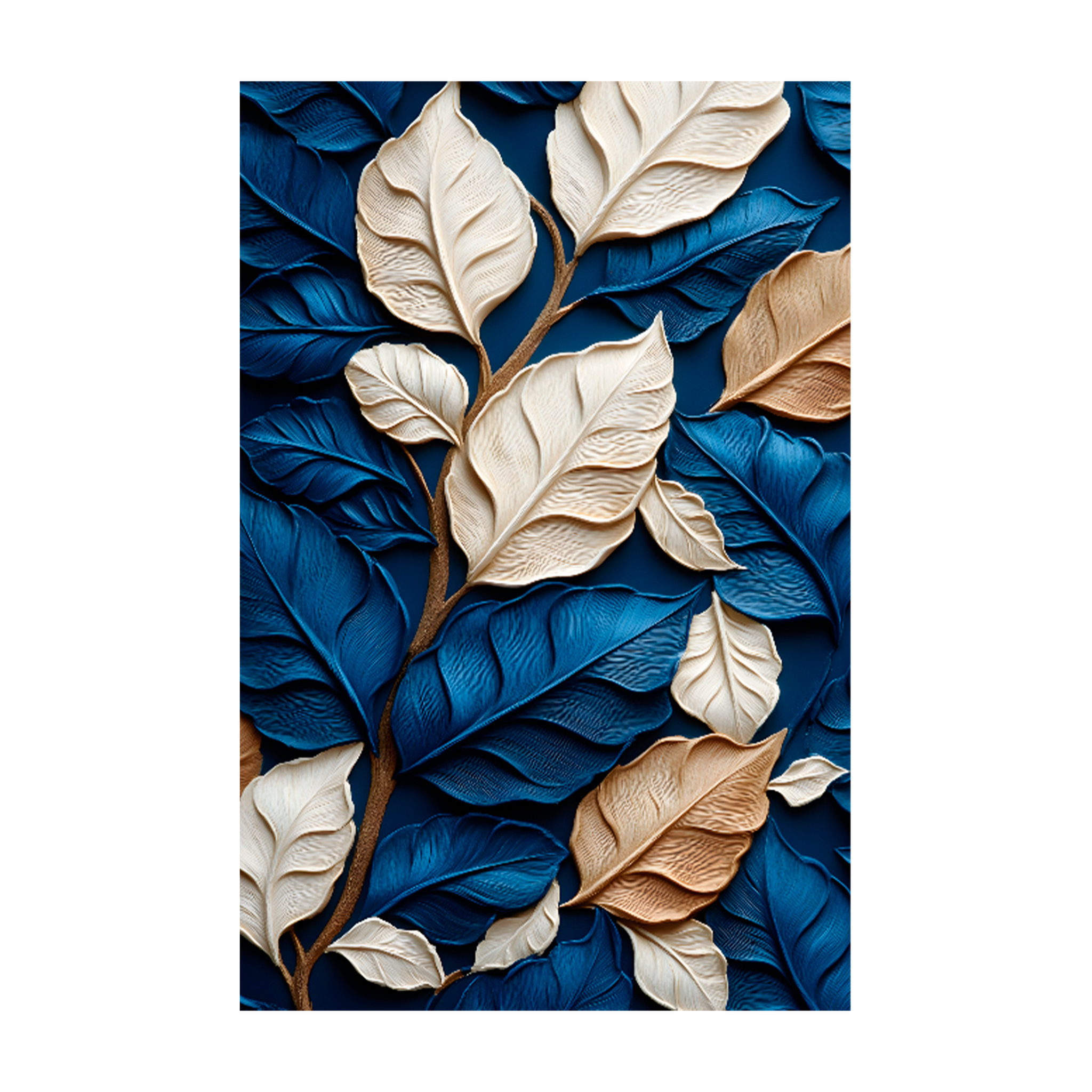 1167 - Quadro Folhas Azul e Branca