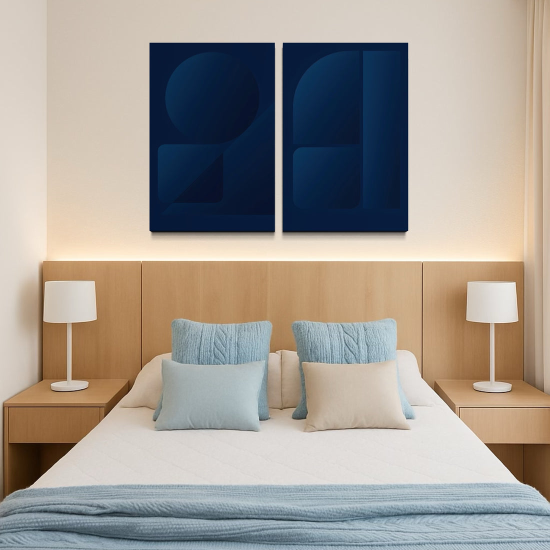 2253 - Dupla de Quadros Formas em Azul Escuro