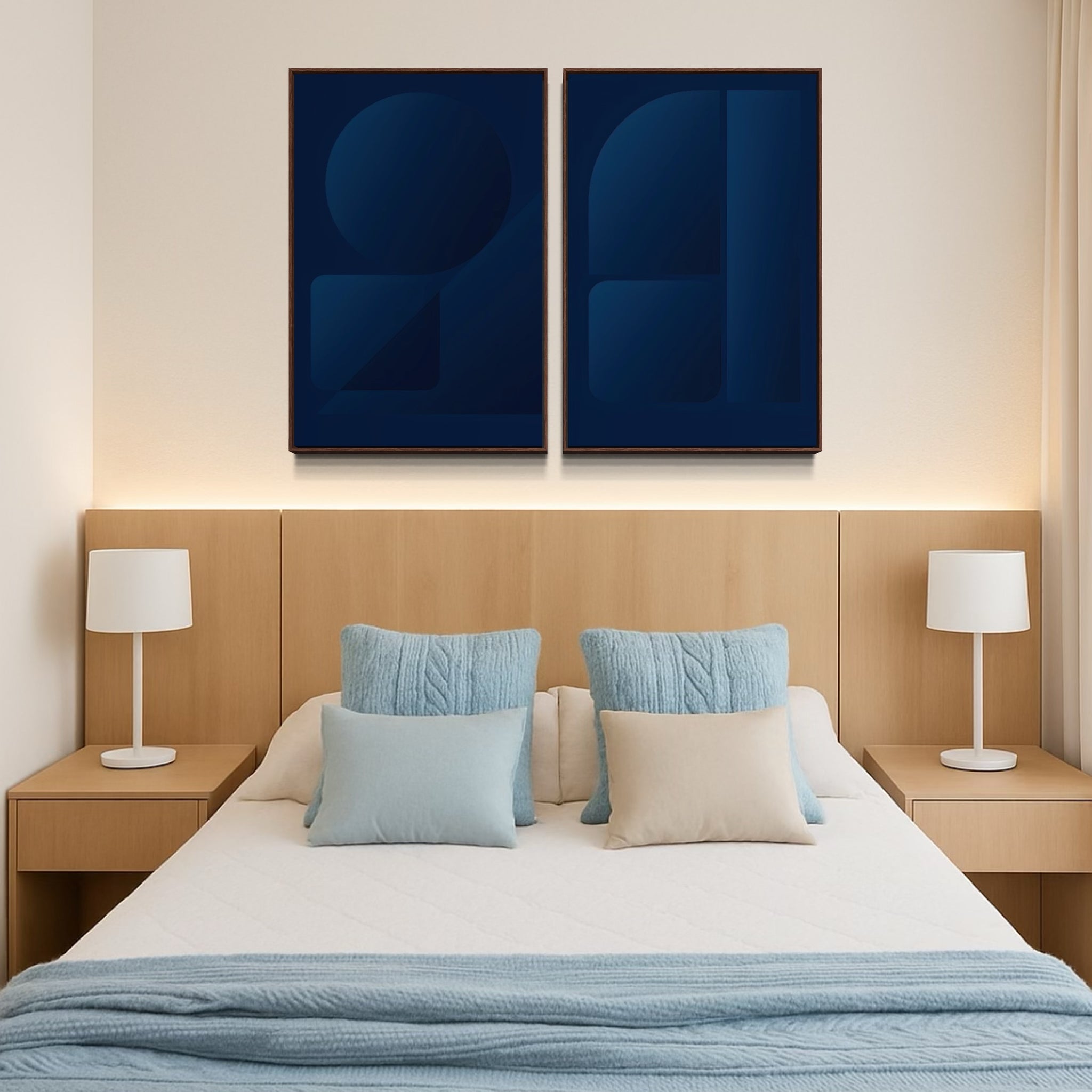 2253 - Dupla de Quadros Formas em Azul Escuro