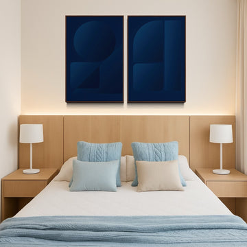 2253 - Dupla de Quadros Formas em Azul Escuro