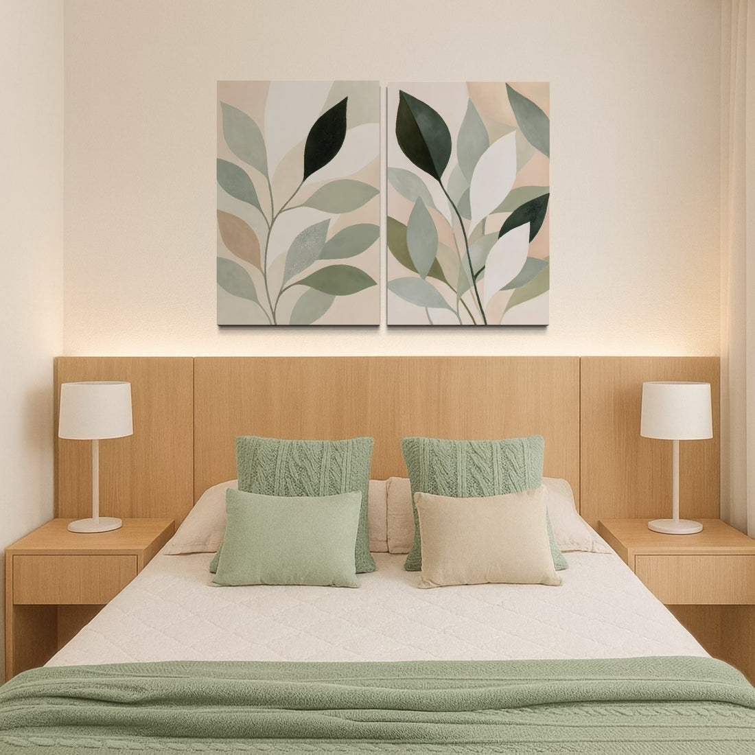 2254 - Dupla de Quadros Folhas Suaves