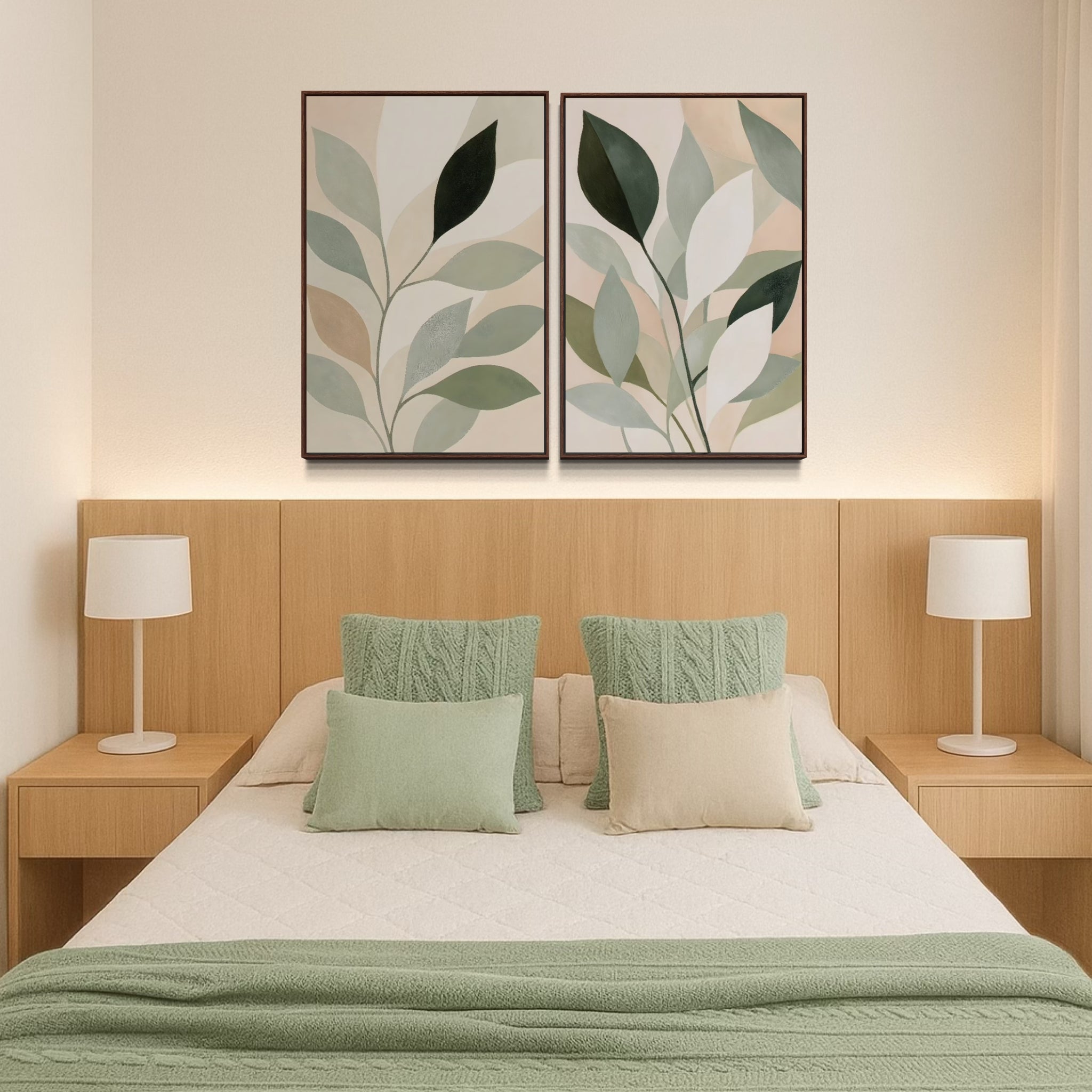 2254 - Dupla de Quadros Folhas Suaves