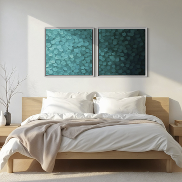 2255 - Dupla de Quadros Abstrato Toques de Turquesa