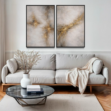 2274 - Dupla De Quadros Abstratos Marcas Douradas