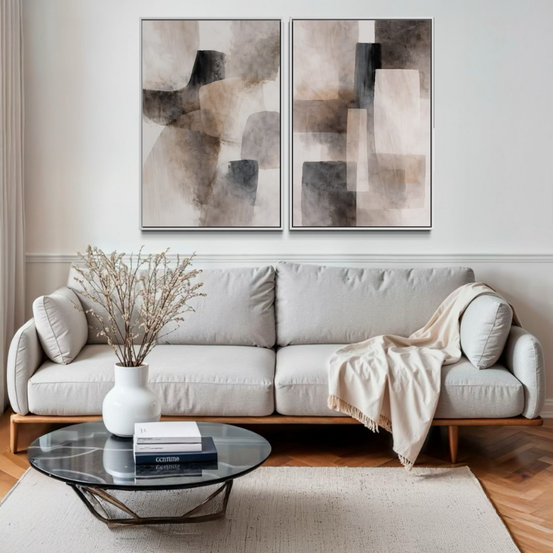 2277 - Dupla de Quadros Abstratos Formas Sobrepostas