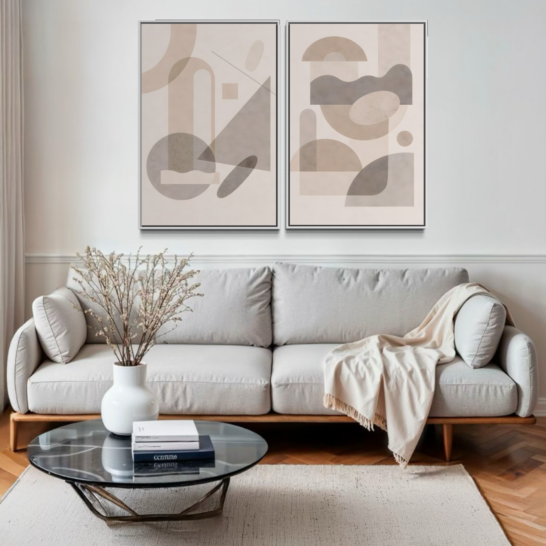 2278 - Dupla de Quadros Abstratos Formas Minimalistas