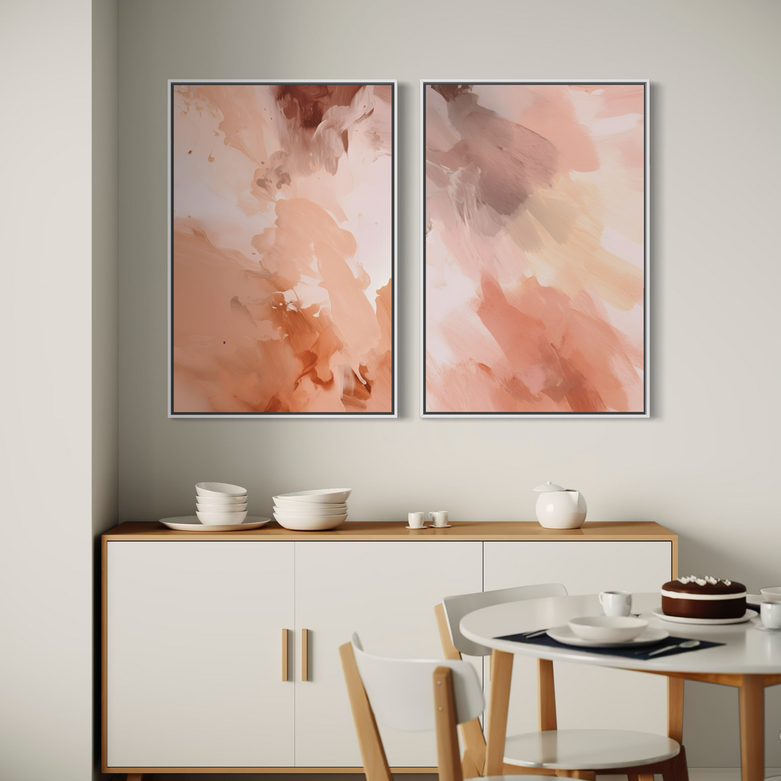 2286 - Dupla de Quadros Abstratos Rosé