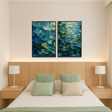 2287 - Dupla de Quadros Abstratos Folhas Sensação 3d