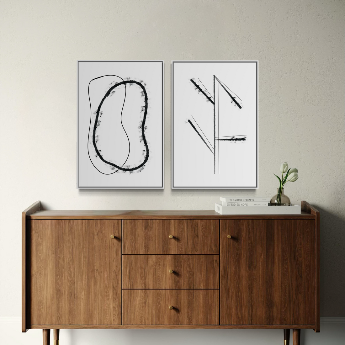 2288 - Dupla de Quadros Abstratos Minimalistas Riscos