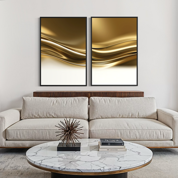 2289 - Dupla de Quadros Abstratos Ondas Douradas