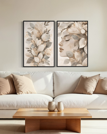 2300 - Dupla De Quadros Abstratos Mulheres Botânicas