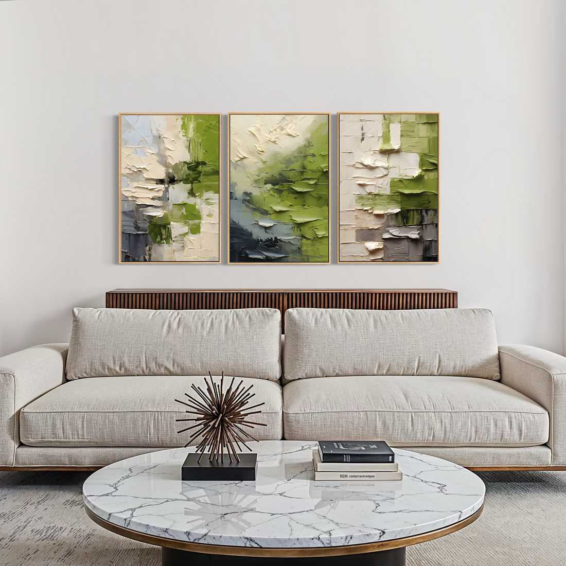 3044 - Trio de Quadros Sensação 3D Verdes