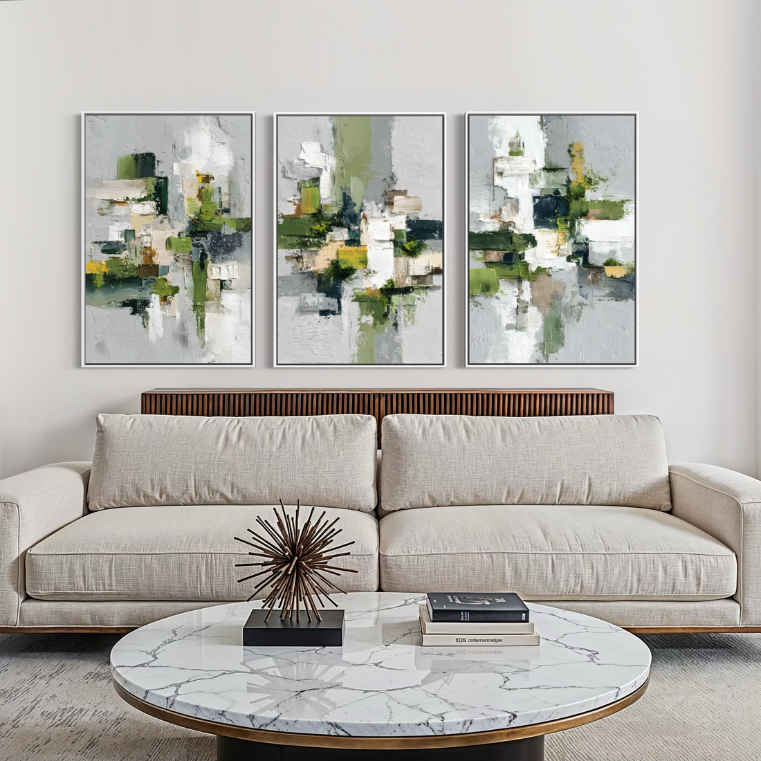 3046 - Trio de Quadros Abstratos Sensação Espatulada