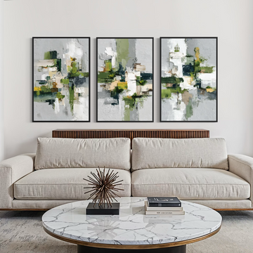 3046 - Trio de Quadros Abstratos Sensação Espatulada