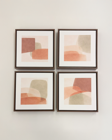 4006 - Composição de 4 Quadros Abstratos em Tons Terrosos Terracota e Bege