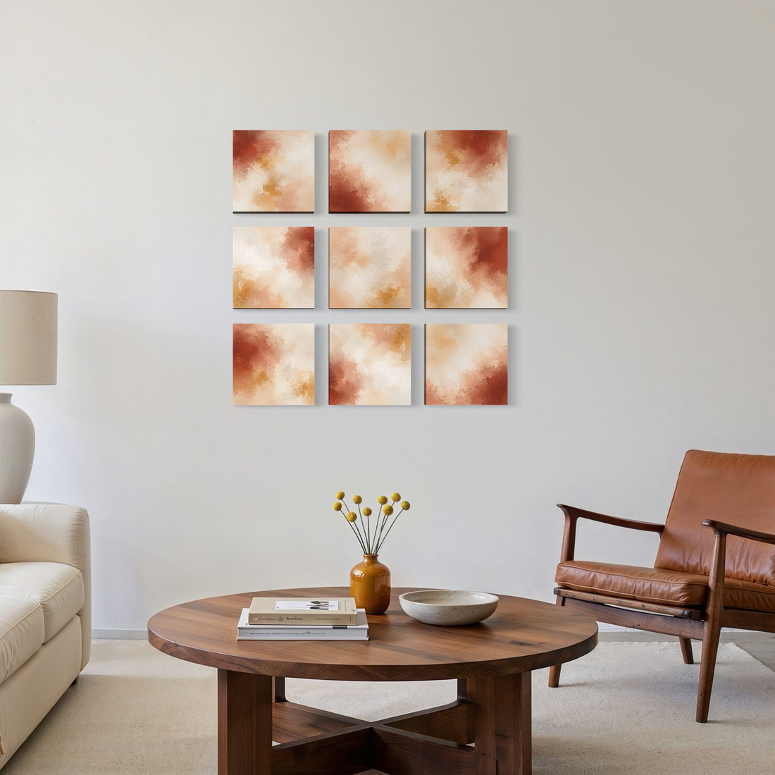9002 - Composição de 9 quadros Abstratos Terracota para Sala