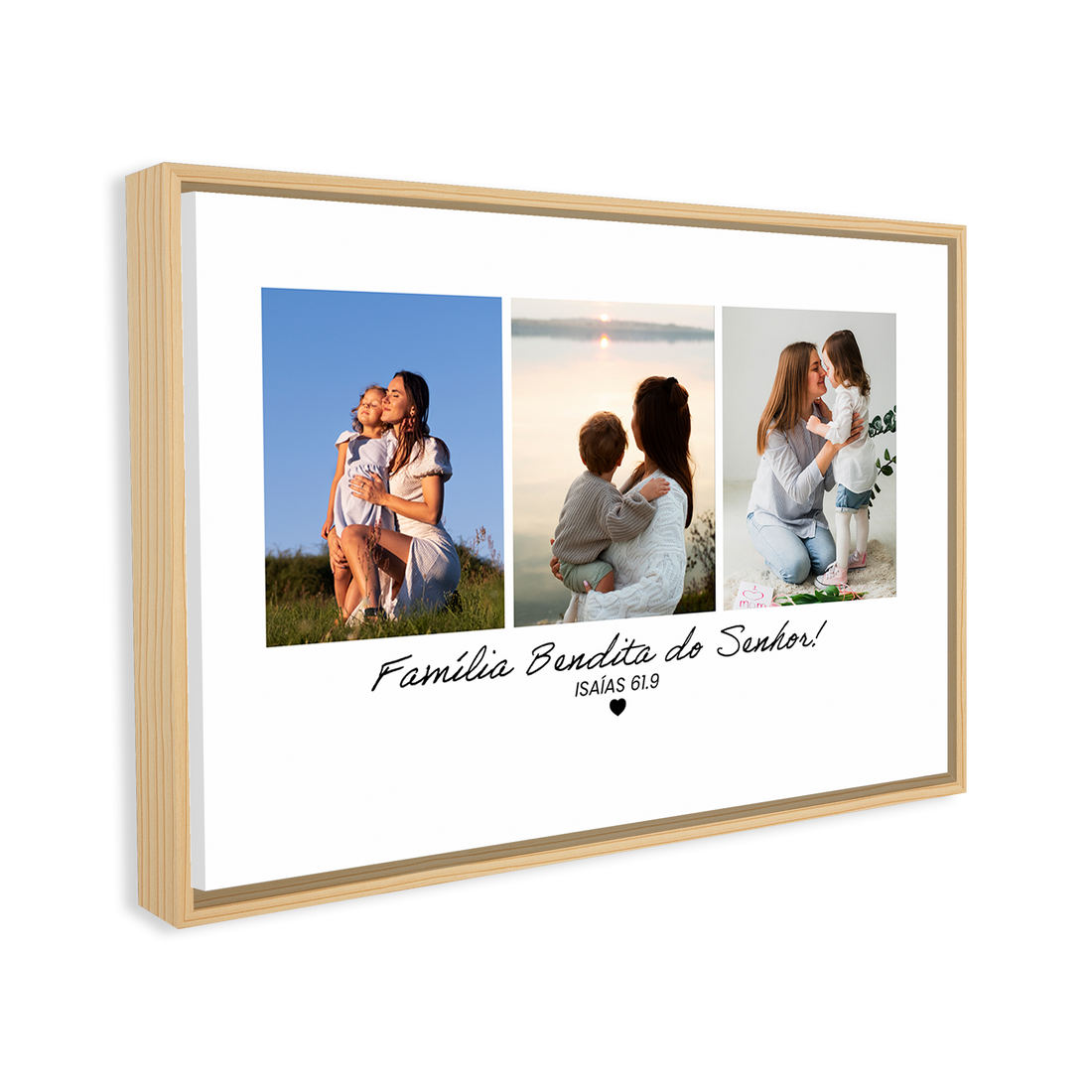 1330 - Quadro Dia das Mães Horizontal - Família Bendita do Senhor - 3 fotos personalizadas