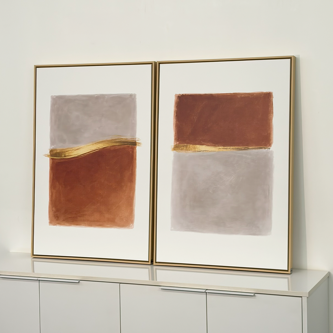 2279 - Dupla De Quadros Abstratos Laranja Suave