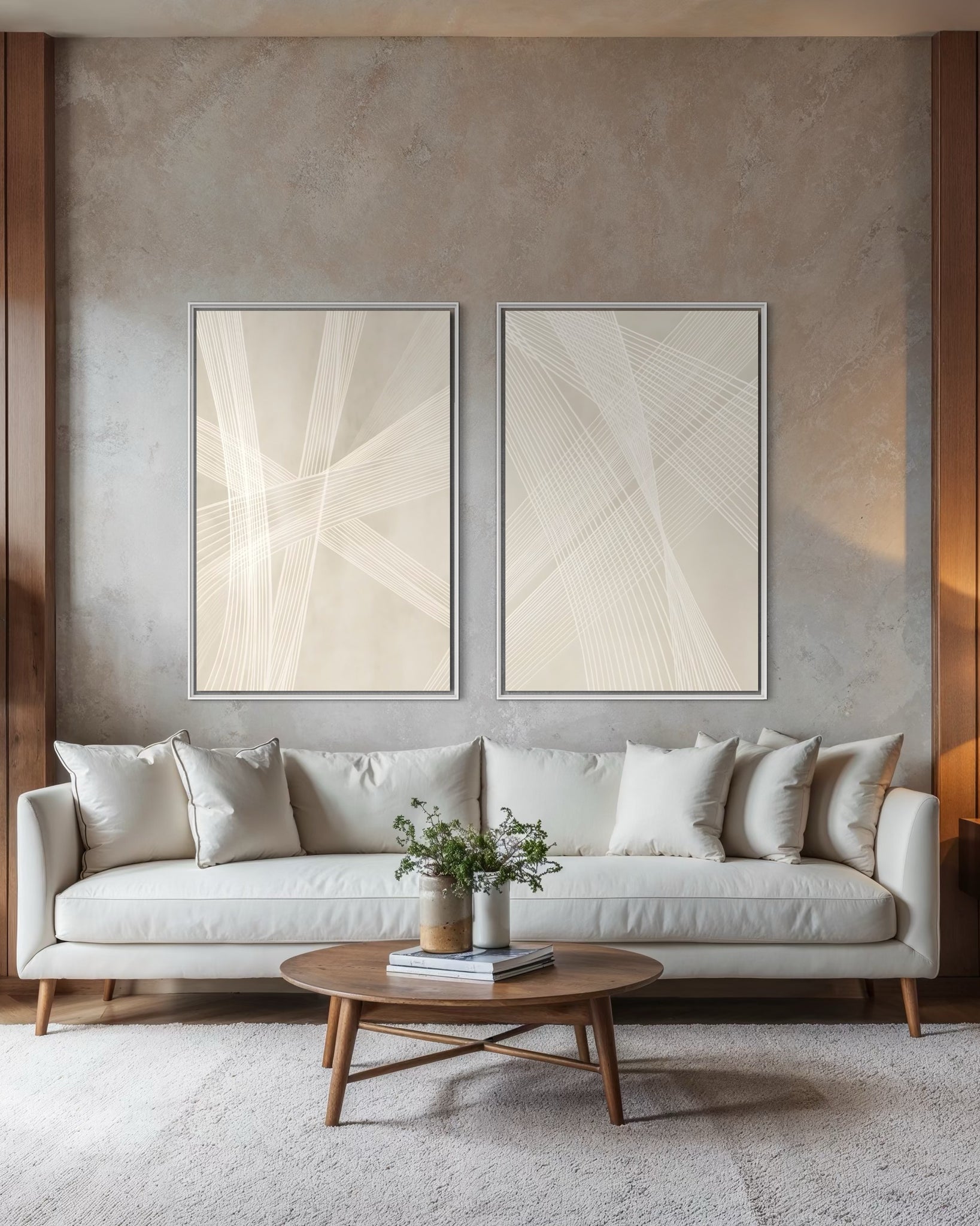 2211 - Dupla de Quadros Bege Minimalista