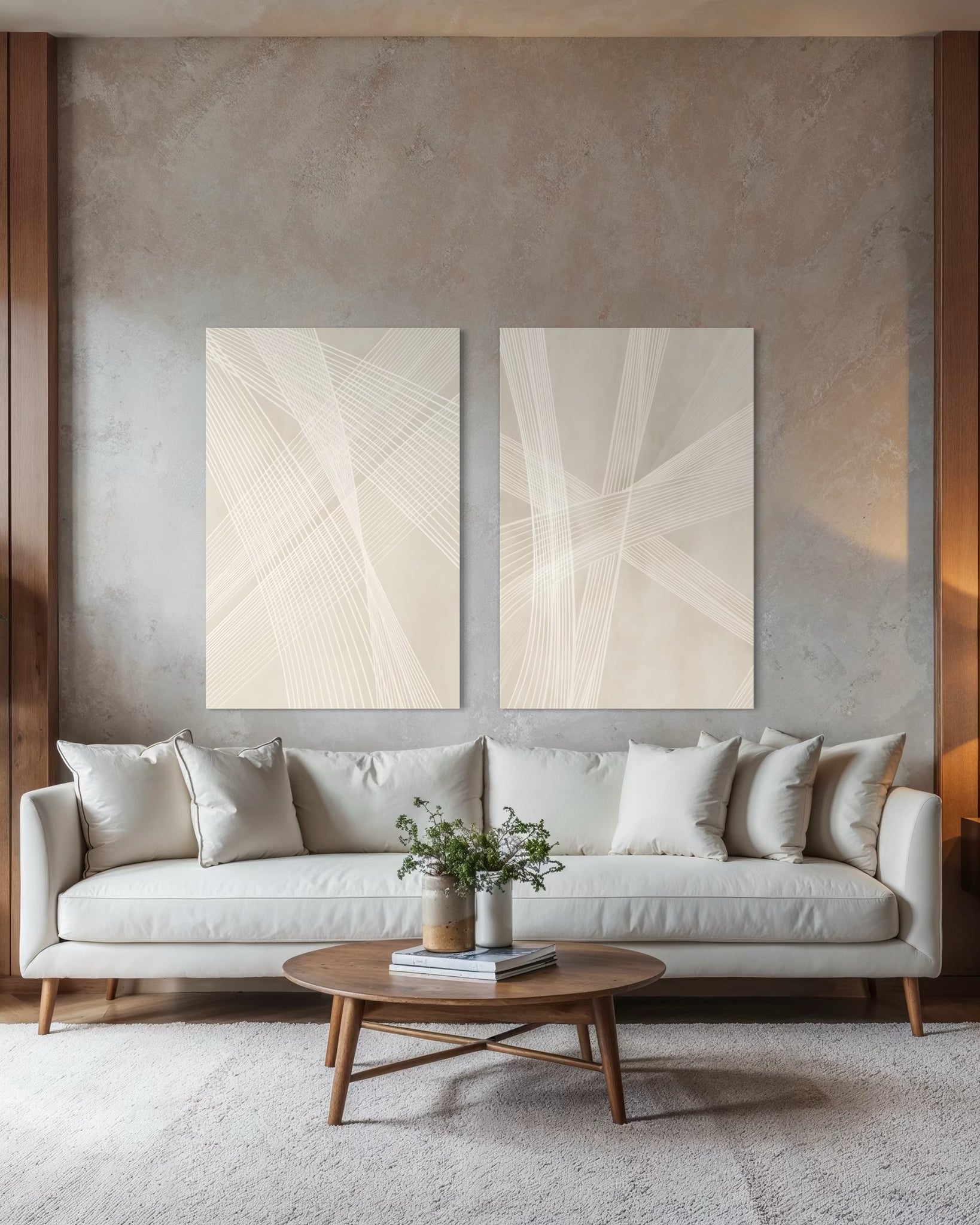 2211 - Dupla de Quadros Bege Minimalista