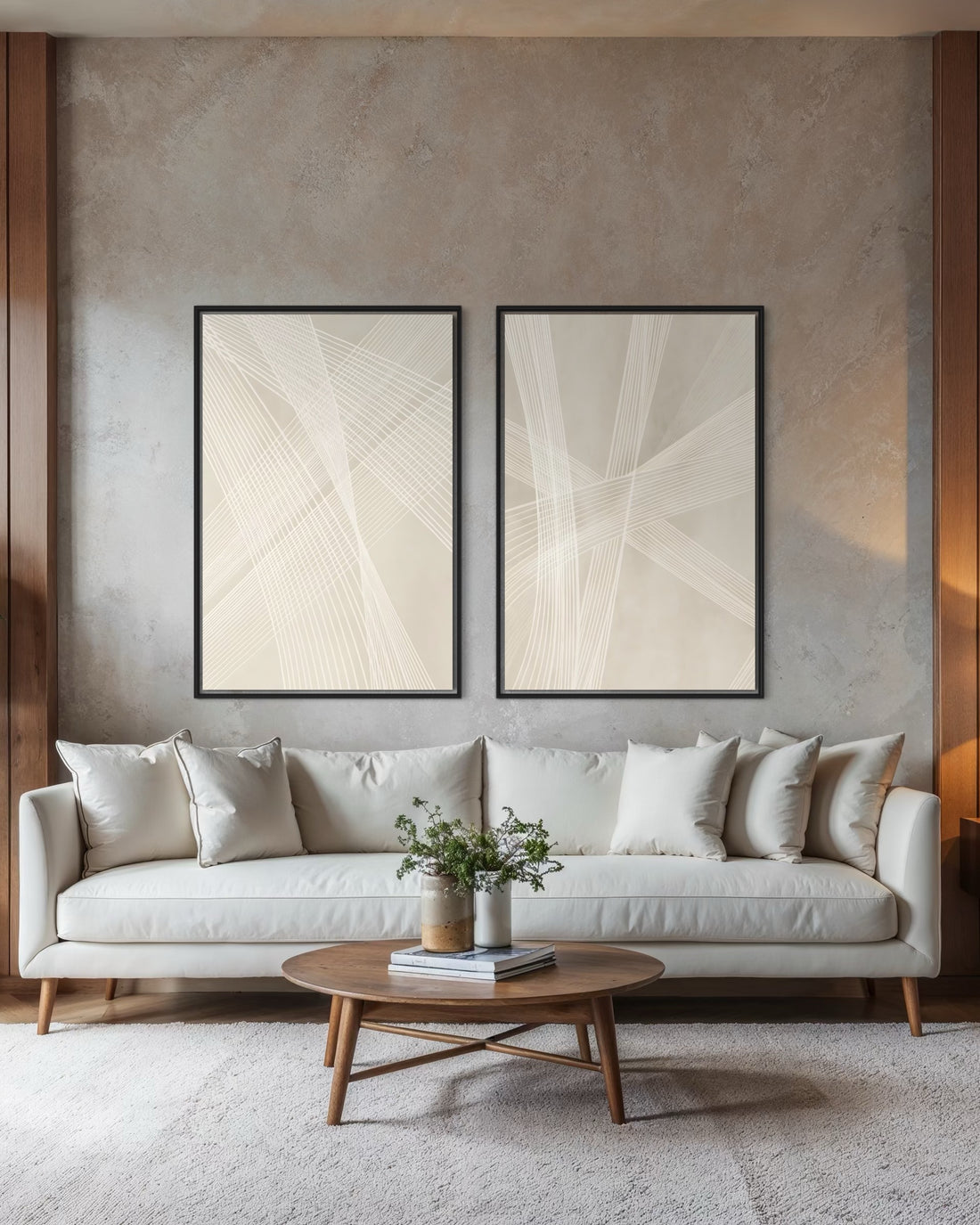 2211 - Dupla de Quadros Bege Minimalista