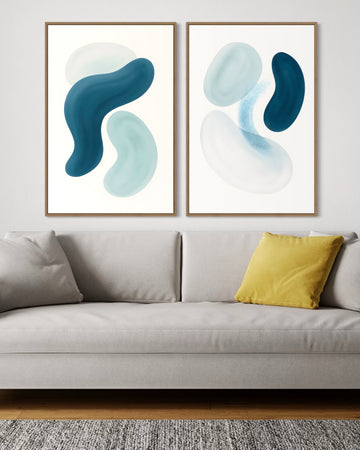 2214 - Dupla de Quadros Aquarela Azul Suave