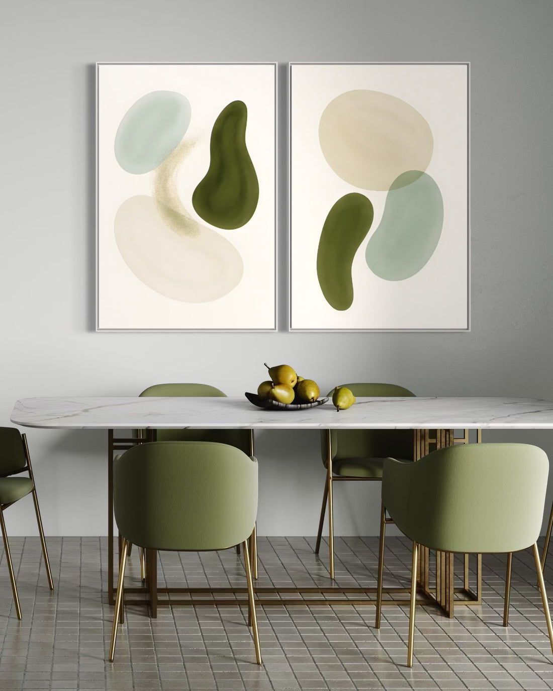 2215 - Dupla de Quadros Aquarela Verde Suave