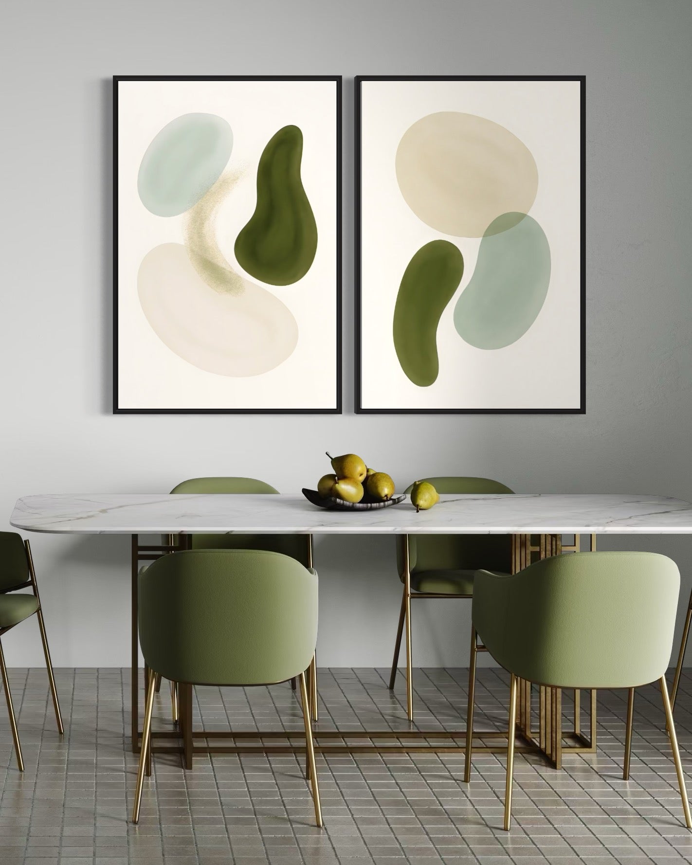 2215 - Dupla de Quadros Aquarela Verde Suave