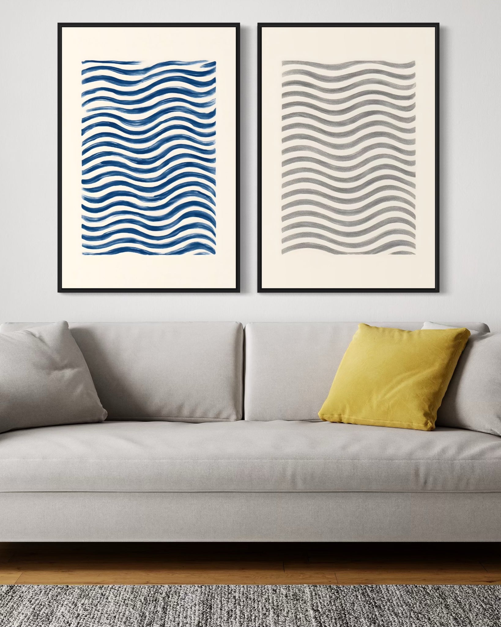2227 - Dupla de Quadros Ondas Minimalistas