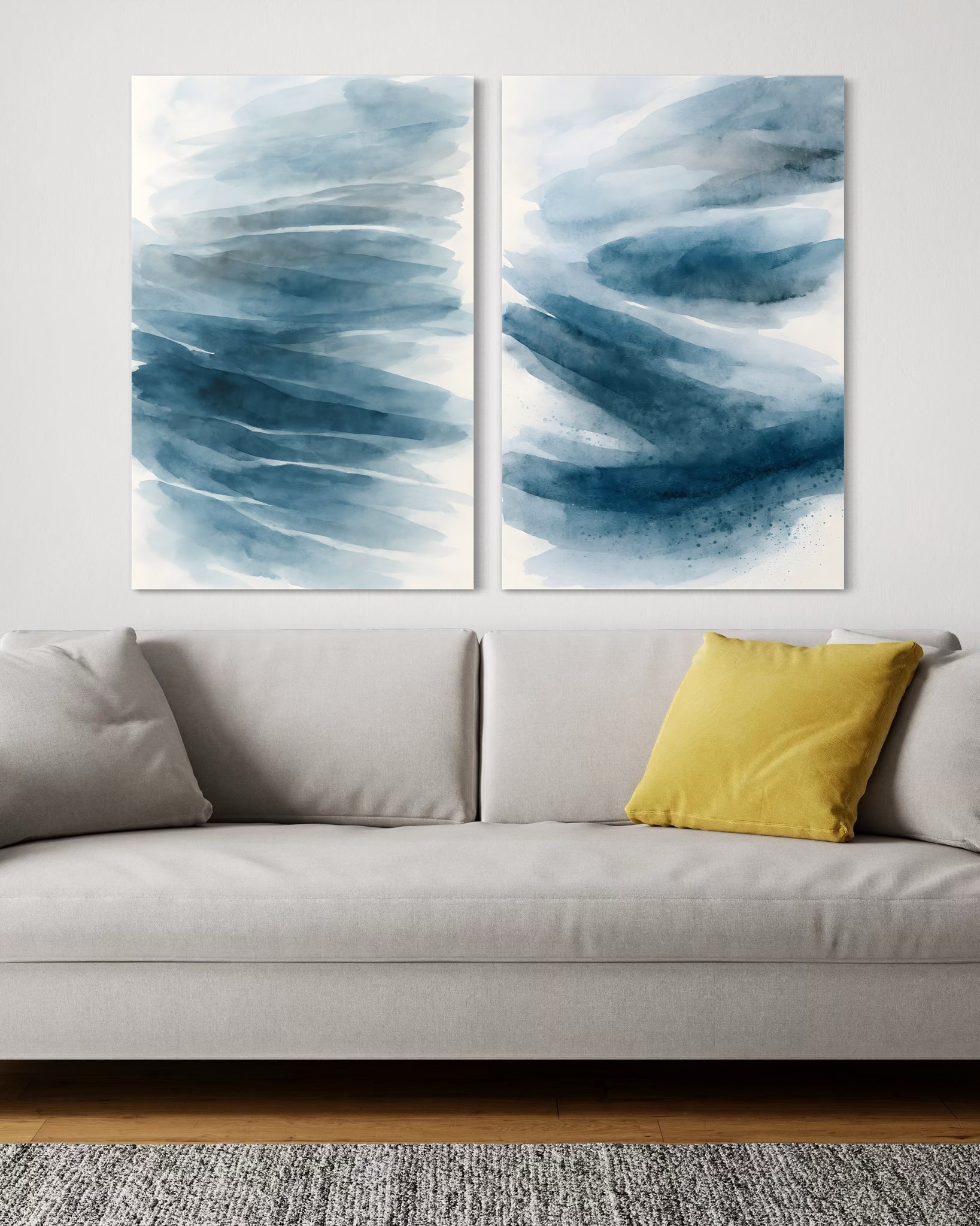 2241 - Dupla de Quadros Pintura Azul Minimalista