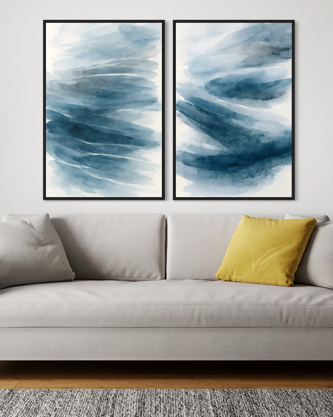 2241 - Dupla de Quadros Pintura Azul Minimalista