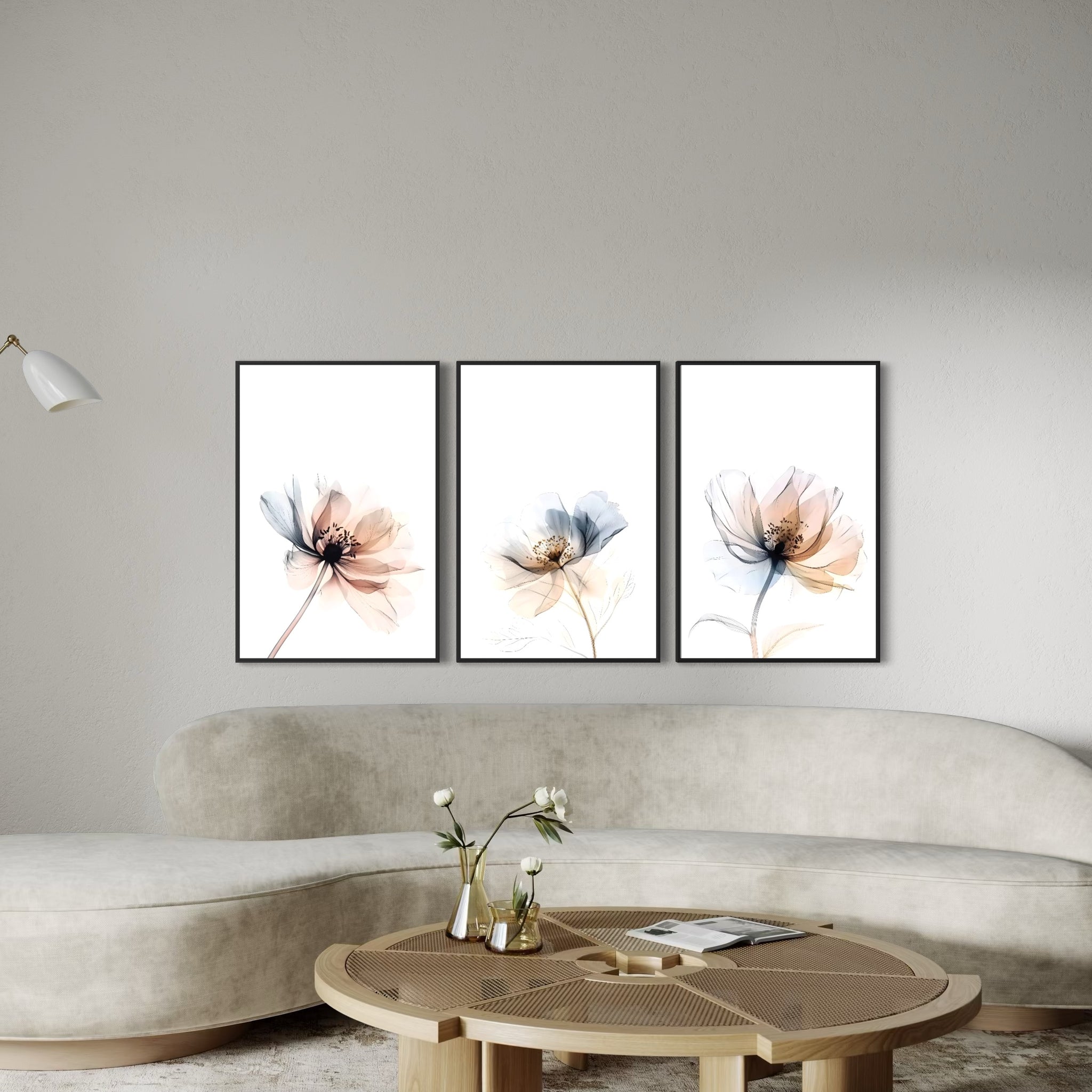 3039 - Trio de Quadros Flores Minimalistas