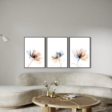3039 - Trio de Quadros Flores Minimalistas