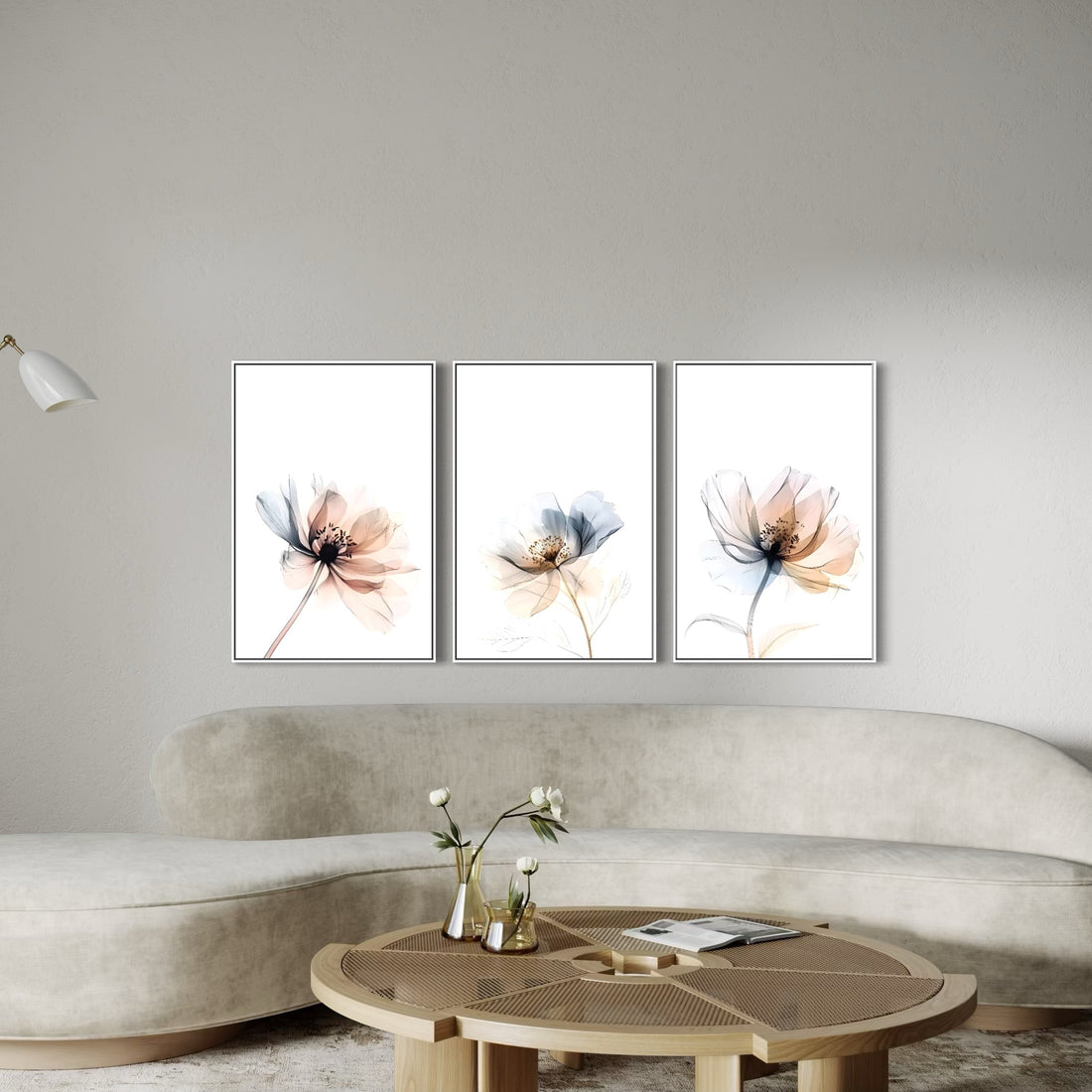 3039 - Trio de Quadros Flores Minimalistas