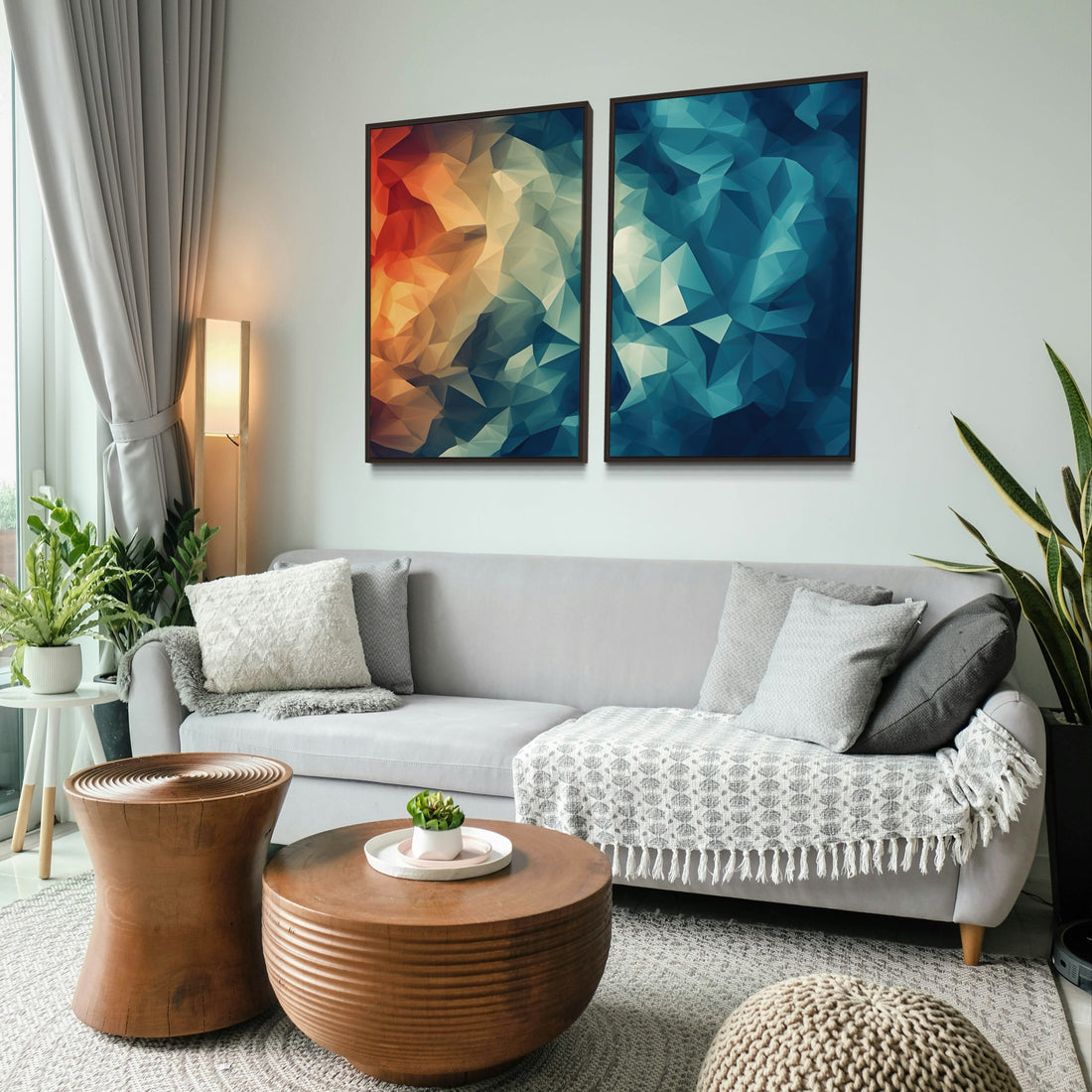 2058 - Dupla de Quadros Geometric Fire and Ice